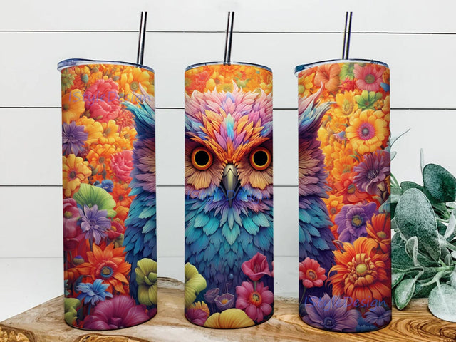 A Cute Baby Owl With Colorful Flowers 20oz Skinny Tumbler Png, Colorful Owl Tumbler, Owl Tumbler, Owl Baby Flowers Png, Owl Watercolor Tumbler Sublimation iStyleDesign 