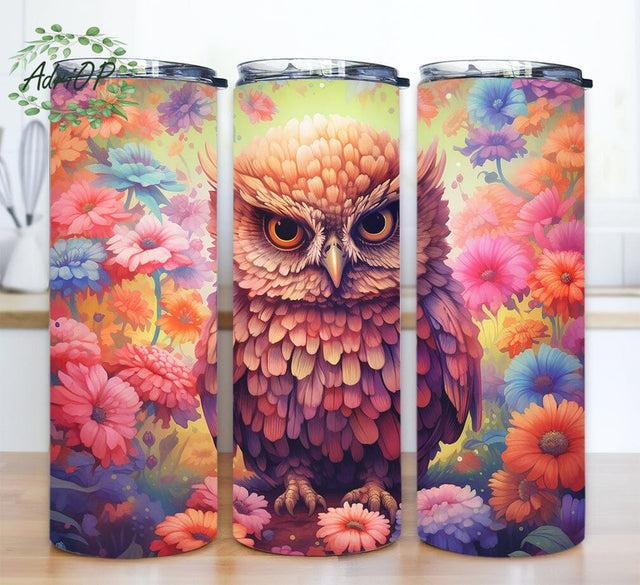 A Cute Baby Owl With Colorful Flowers 20oz Skinny Tumbler Png, Colorful Owl Tumbler, Owl Tumbler, Owl Baby Shower Png, Owl Boho Png Sublimation AdriOP 