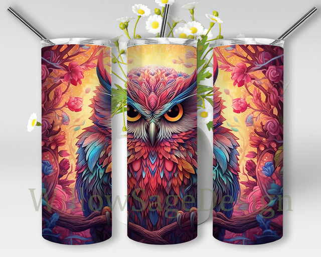 A Cute Baby Owl With Colorful Flowers 20oz Skinny Tumbler Png, Colorful Owl Tumbler, Owl Tumbler, Owl Baby Shower Png, Owl Boho Png Sublimation WillowSageDesign 