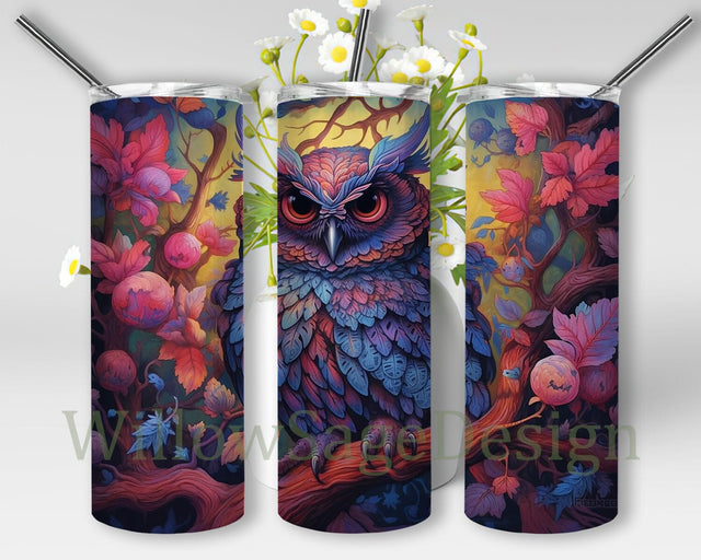A Cute Baby Owl With Colorful Flowers 20oz Skinny Tumbler Png, Colorful Owl Tumbler, Owl Tumbler, Owl Baby Shower Png, Owl Boho Png Sublimation WillowSageDesign 
