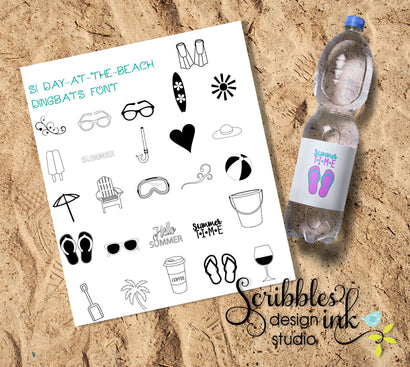 A-Day-at-the-Beach Dingbats Font Font Scribbles ink 