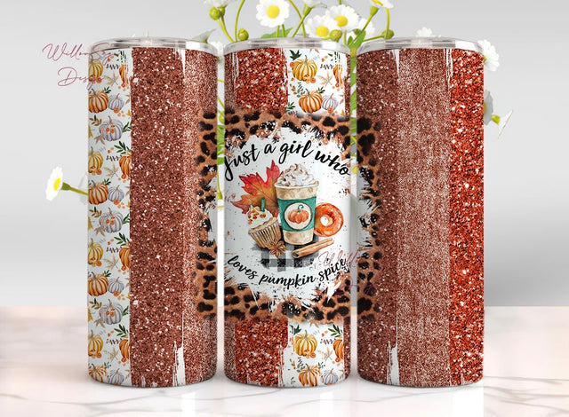 A Girl Who Loves Pumpkin Spice, Autumn Tumbler PNG Download File Sublimation WillowSageDesign 