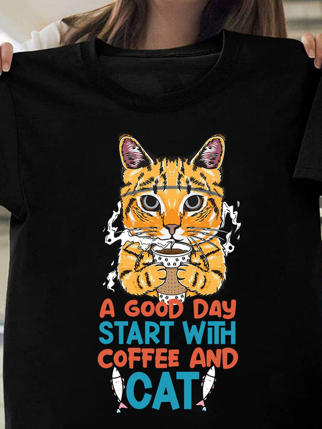 A Good Day Start With Coffee And Cat SVG Cut File , A Good Day Start With Coffee And Cat T-Shirt Design SVG BlackCatsMedia 