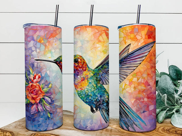A Hummingbird 20oz Skinny Tumbler Png, Rainbows Watercolor Flower Tumbler, Hummingbird Flowers Tumbler, Colorful Hummingbird Floral Tumbler, Instant Download Png Sublimation iStyleDesign 