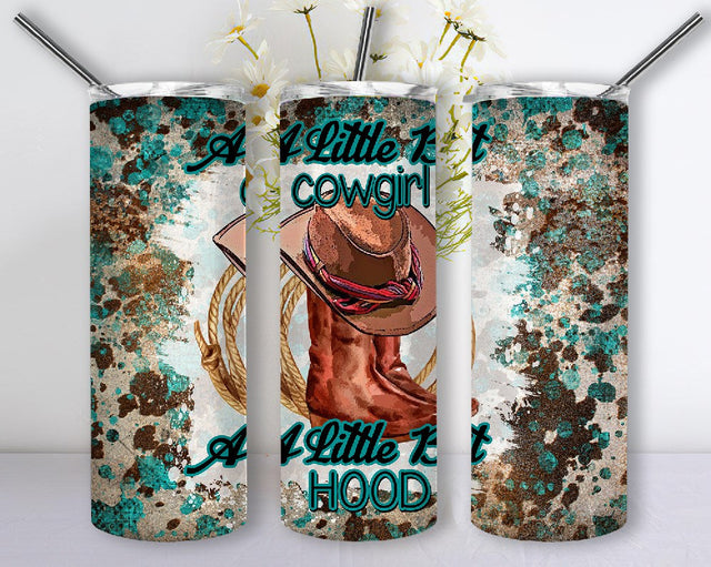 A little bit cowgirl tumbler PNG, a little bit hood 20 oz tumbler design, sublimation PNG wrap for tumblers SVG PixelChick 