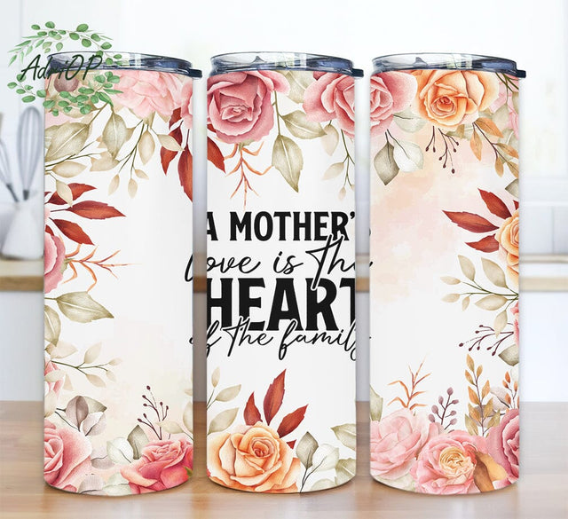 A Mother's Love Is The Heart Of The Family Day 20oz Skinny Tumbler Png, Watercolor Floral Tumbler Png, Mother Quote Tumbler Png, Mama Tumbler Png Sublimation AdriOP 
