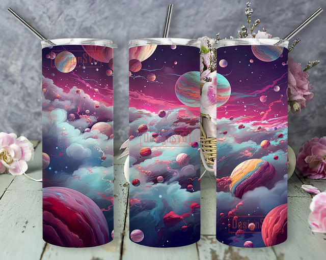 A New Scifi 20oz Skinny Tumbler Png, Scifi Desktop Wallpaper With Planets Flying Above The Clouds Png, Moon Desktop Wallpaper Tumbler, Sci-fi Moon Galaxy Space Png Sublimation DesignSVG 