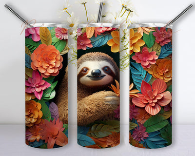 A Sloth Sitting In A Flowers Piece 20oz Skinny Tumbler Png, Sloth Flowers Tumbler, Sloth Lover Gift, Sloth Flower Sublimation Design, Sloth Colorful Flowers Tumbler Sublimation PixelChick 