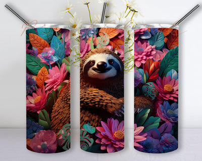 A Sloth Sitting In A Flowers Piece 20oz Skinny Tumbler Png, Sloth Flowers Tumbler, Sloth Lover Gift, Sloth Flower Sublimation Design, Sloth Colorful Flowers Tumbler Sublimation PixelChick 