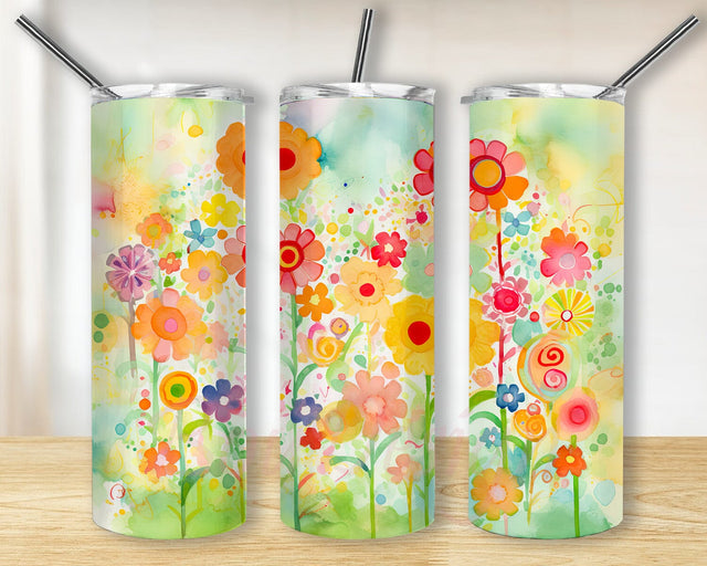 A Sweet And Cheerful Flower 20oz Skinny Tumbler Png, Cheerful Flower Tumbler, Colorful Cheerful Flowers Tumbler, Floral Fabric, Tropical Sunrise, Cheerful Flower Design Sublimation BouDesign 