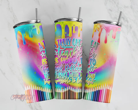 A truly Great Teacher rainbow pencil design / 20 oz Skinny Tumbler design | Sublimation | Template Download | PNG | Digital Download Sublimation CaldwellArt 