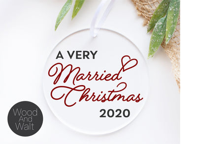 A Very Married Christmas Ornament 2020 SVG | Holiday Cut File | Newlywed Design | Winter Stencil | Printable Template | Announcement Decor SVG Wood And Walt 