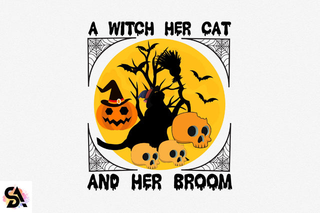 A Witch Her Cat and Her Broom Sublimation SVGArt 