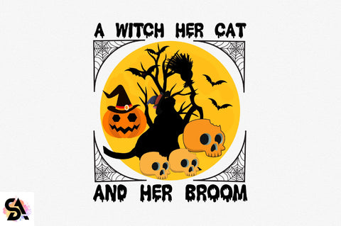 A Witch Her Cat and Her Broom Sublimation SVGArt 