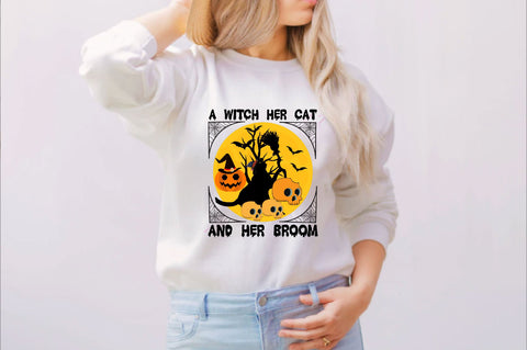 A Witch Her Cat and Her Broom Sublimation SVGArt 