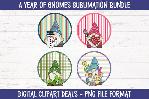 A Year of Gnomes Sublimation Bundle - Bundle of 12 Monthly Gnome-themed Sublimation Designs Sublimation Digital Clipart Deals 