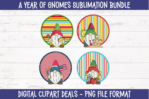 A Year of Gnomes Sublimation Bundle - Bundle of 12 Monthly Gnome-themed Sublimation Designs Sublimation Digital Clipart Deals 