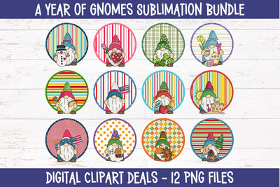 A Year of Gnomes Sublimation Bundle - Bundle of 12 Monthly Gnome-themed Sublimation Designs Sublimation Digital Clipart Deals 