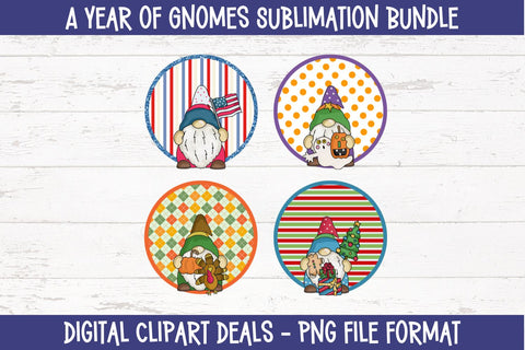 A Year of Gnomes Sublimation Bundle - Bundle of 12 Monthly Gnome-themed Sublimation Designs Sublimation Digital Clipart Deals 
