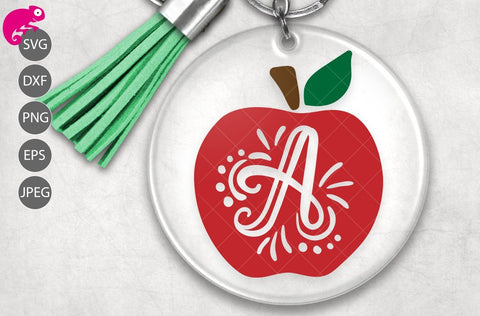 A-Z hand lettered Initials with Apple - School SVG Chameleon Cuttables 