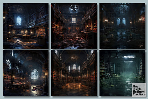 Abandoned Library | Creepy Background Digital Pattern Fine Purple Elephant Creations 