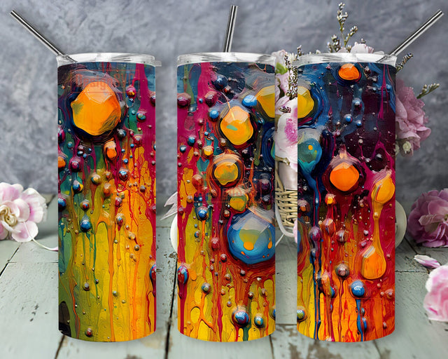 Abstract Art 20oz Skinny Tumbler Png, Beautiful Stunning Droplets Of Paint, Colorful Png, Abstract Rainbow Gold Tumbler, 3D Abstract Art Tumbler Design, Digital Download Sublimation DesignSVG 