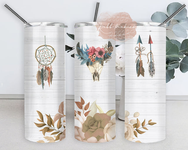 Abstract Boho Tumbler Wrap, Boho 20oz Skinny Tumbler, Boho Floral Tumbler Png, Boho Bull Skull Png, Boho Dreamcatcher Design, Boho Arrow Png, Digital Download Sublimation Rabbitmakies 