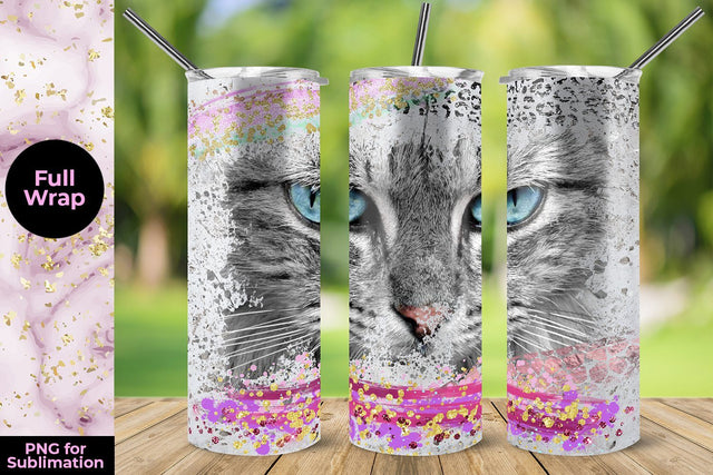 Abstract Cat Face 20oz Skinny Tumbler Wrap Template Sublimation Sublimatiz Designs 