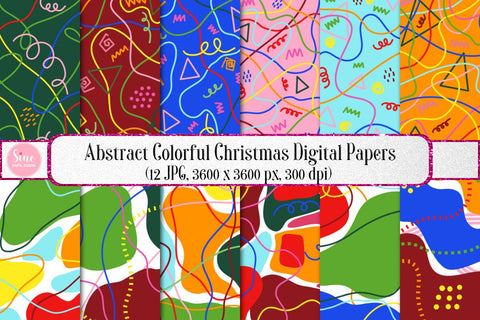 Abstract Colorful Christmas Digital Papers Backgrounds Pack Digital Pattern SineDigitalDesign 