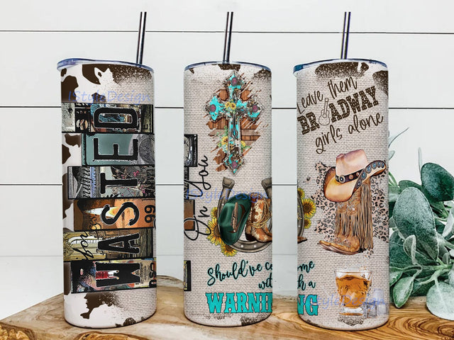 Abstract Cowboy Cow Print 20oz Skinny Tumbler Png, Rustic Country Music Tumbler, Cowboy Tumbler, Boots with Cowboy Hat, Country Music, Western Sublimation iStyleDesign 