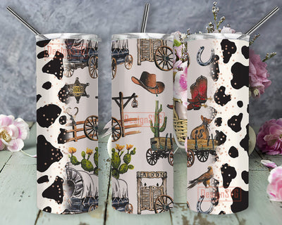 Abstract Cowboy Cow Print Tumbler, Rustic Country Music Tumbler, Cowboy Tumbler, Boots with Cowboy Hat, Country Music, Western Sublimation DesignSVG 