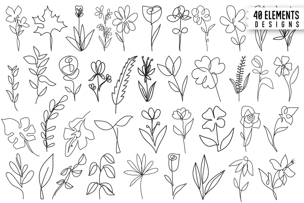 Abstract Floral Line Clipart Bundle - So Fontsy