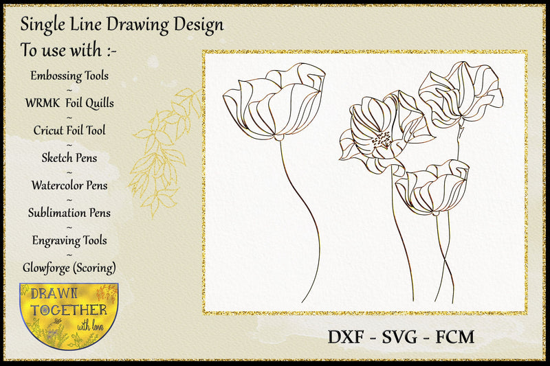Abstract flowers set 1 - Single line for foil quill Sketch DESIGN DrawnTogether with love 