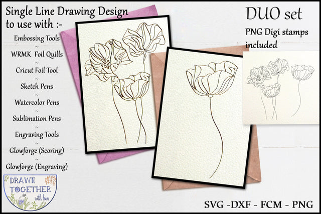 Abstract flowers set 1 - Single line Sketch | Digi stamps | DUO set Sketch DESIGN DrawnTogether with love 