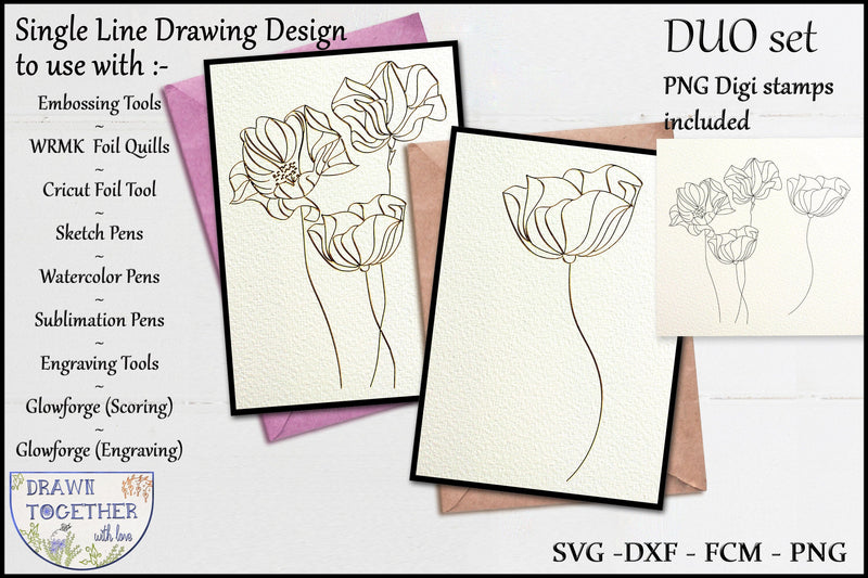 Abstract flowers set 1 - Single line Sketch | Digi stamps | DUO set Sketch DESIGN DrawnTogether with love 