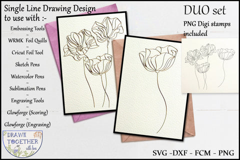 Abstract flowers set 1 - Single line Sketch | Digi stamps | DUO set Sketch DESIGN DrawnTogether with love 