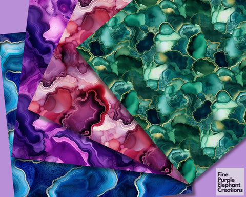 Abstract Geode Digital Paper | Gemstone Scrapbook Digital Pattern Fine Purple Elephant Creations 