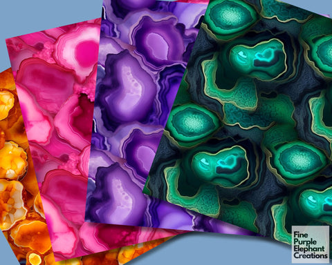 Abstract Geode Digital Paper | Gemstone Scrapbook Digital Pattern Fine Purple Elephant Creations 