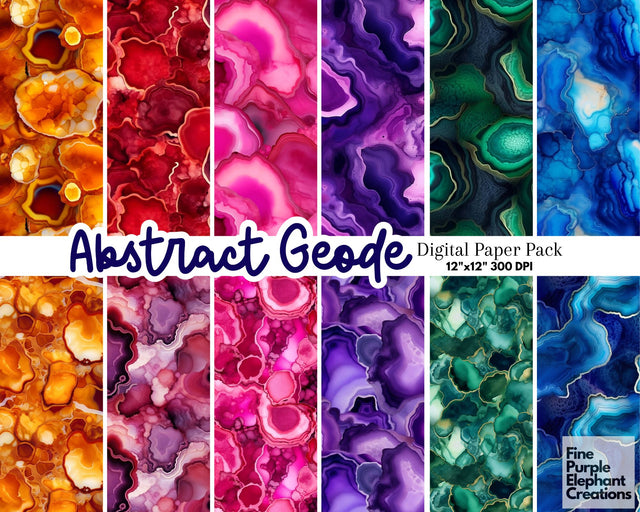 Abstract Geode Digital Paper | Gemstone Scrapbook Digital Pattern Fine Purple Elephant Creations 