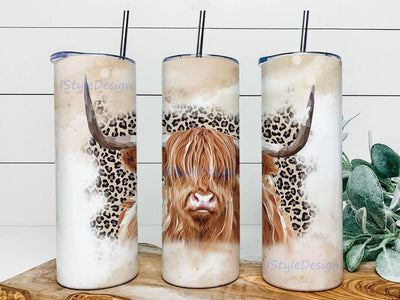 Abstract Highland Cow Print 20oz Skinny Tumbler Png,, Rustic Country Png, Western Tumbler, Leopard Cow Tumbler, Western Sublimation Designs, Highland Cow Sublimation iStyleDesign 