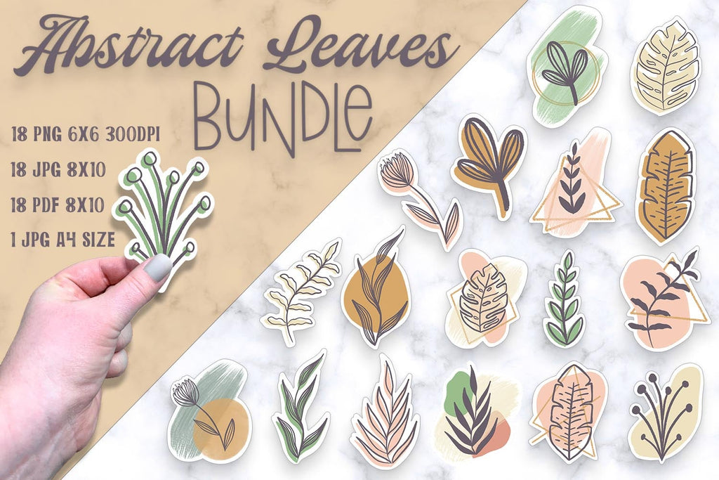 Abstract Leaves Stickers Bundle PNG Hand drawn Stickers Print Then Cut ...