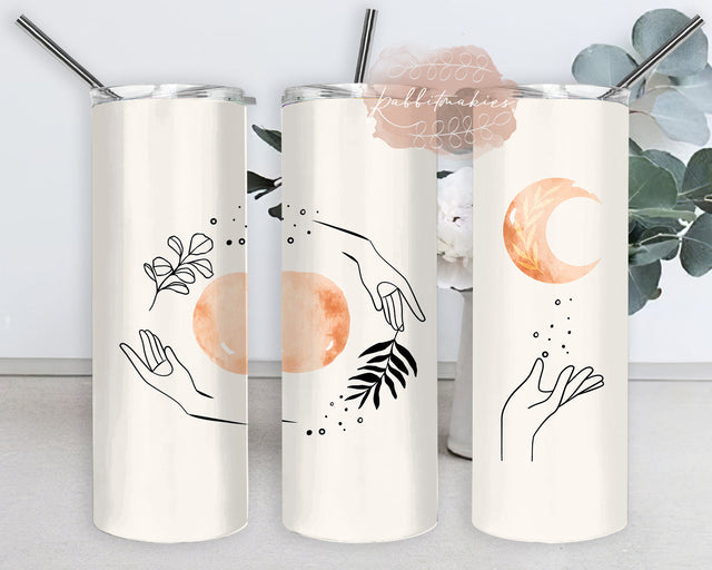 Abstract Mystic Hand 20oz Skinny Tumbler, Boho Sun and Moon Tumbler Png, Sun and Moon Design Png, Boho Sublimation Design, Digital Download Sublimation Rabbitmakies 