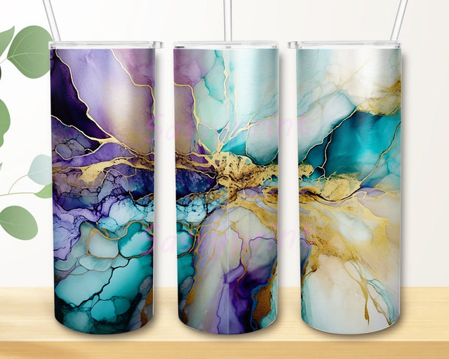 Abstract Paintings In Purple 20oz Skinny Tumbler Png, Turquoise And Gold Tumbler, Natural Abstract Art Watercolor Tumbler, Sublimation Design Download Sublimation sassyprint 