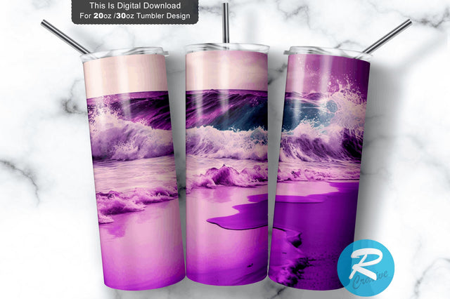Abstract Purple Ocean Beach 20 oz / 30 oz Tumbler PNG Sublimation Regulrcrative 