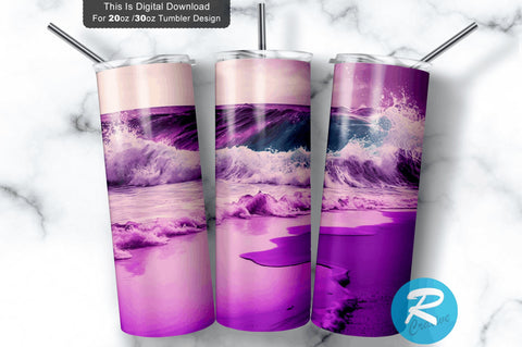 Abstract Purple Ocean Beach 20 oz / 30 oz Tumbler PNG Sublimation Regulrcrative 