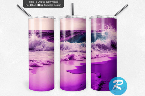 Abstract Purple Ocean Beach 20 oz / 30 oz Tumbler PNG Sublimation Regulrcrative 