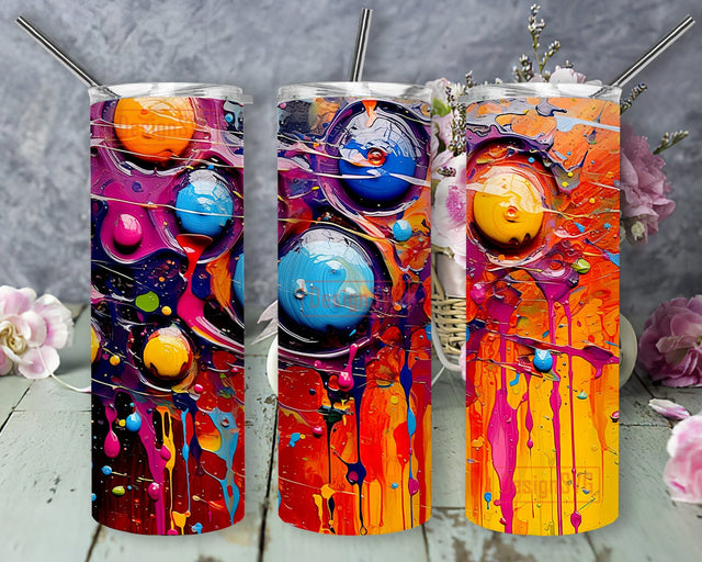 Abstract Rainbow 20oz Skinny Tumbler Png, Beautiful Stunning Droplets Of Paint, Colorful Abstract Png, 3D Abstract Art Tumbler Design, Digital Download Sublimation DesignSVG 
