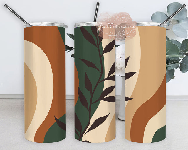 Abstract Rainbow Neutral Earthy Tumbler Wrap, Boho Leaves 20oz Skinny Tumbler, Boho Abstract Design Tumbler Template, Digital Download Sublimation Rabbitmakies 