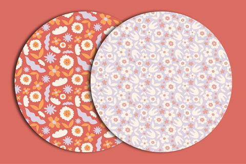 Abstract Retro Flowers Patterns & digital papers Digital Pattern Rin Green 