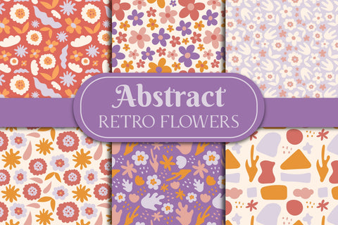 Abstract Retro Flowers Patterns & digital papers Digital Pattern Rin Green 